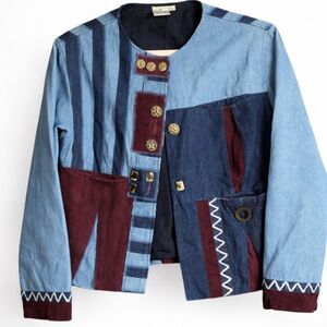 Parsley & Sage Women’s Boho Patchwork Denim Jacket Art To Wear Sz S